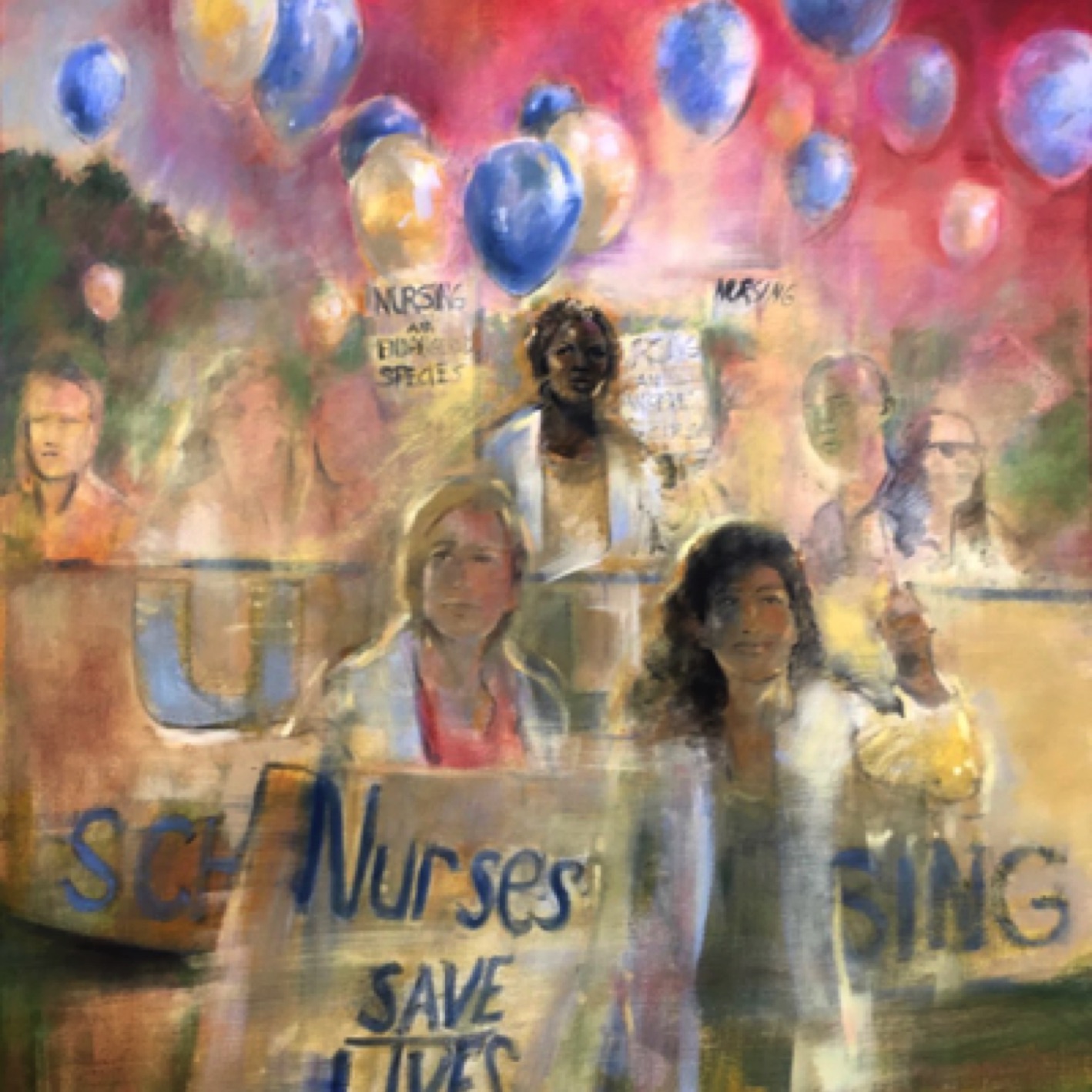Gregg Chadwick
Nurses Save Lives - Marching to Save the School
60”x48” oil on linen 2019
UCLA School of Nursing Collection